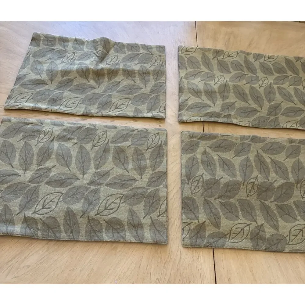4 Cottage Farmhouse Green Leaf Placemats Botanical Cotton Designer Thibaut Aman